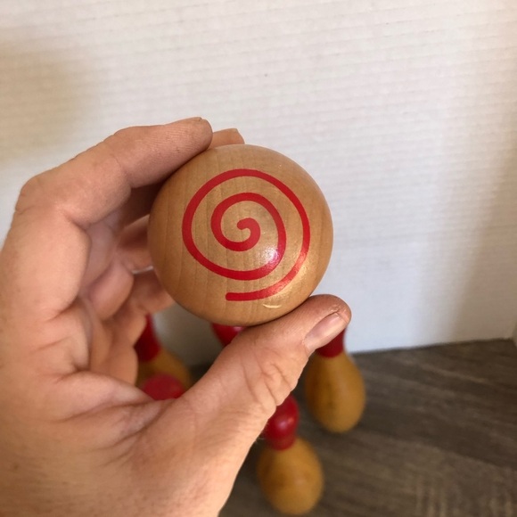 Classic Wooden Five Pin Bowling Set with Red Accents - Picture 6 of 11